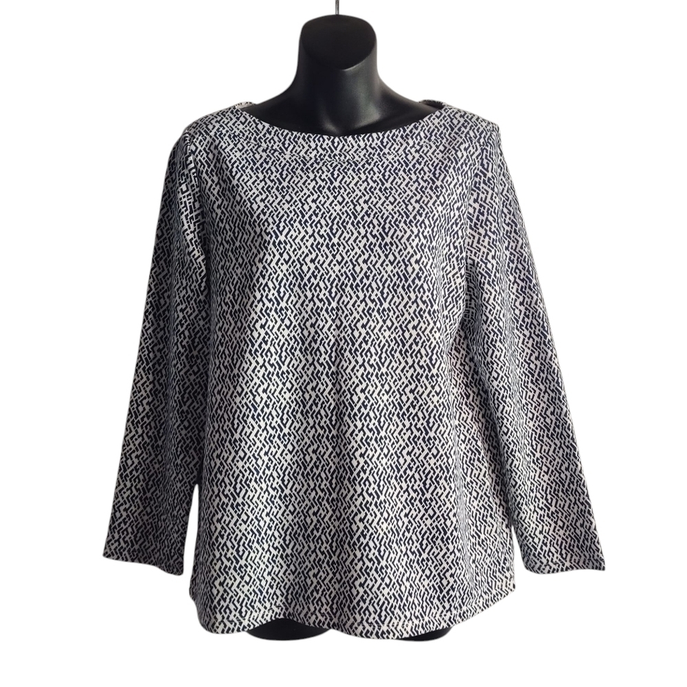 Rafaella Women's Blue White Longsleeve Crewneck Stretch Top Shirt Sz M NWT